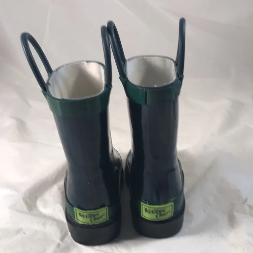 Western Chief Classic “Firecheif Navy and Green Pull On Rubber Rain Boots